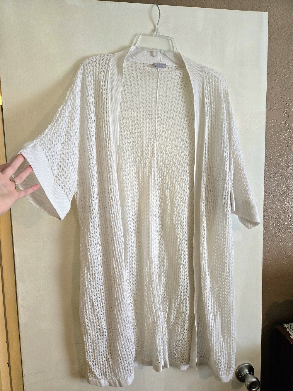 Chico's Open-Weave White Knit Duster Cardigan